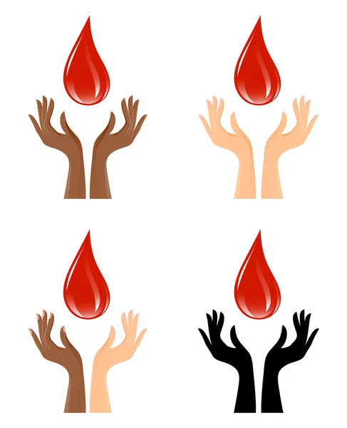 Руки и капля крови — стоковый вектор