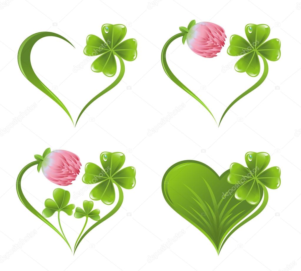 Heart icon with clover leaf and blossom