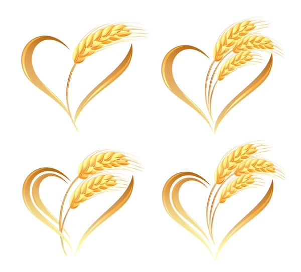 Abstract wheat ears icons with heart element — Stock Vector