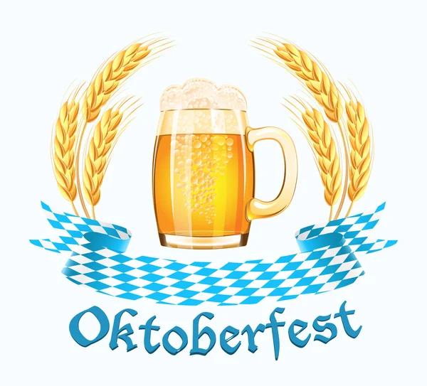 Oktoberfest bira kupa ve buğday kulakları ile banner — Stok Vektör