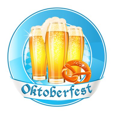 Oktoberfest bira gözlük ve çubuk kraker ile başlık yuvarlak