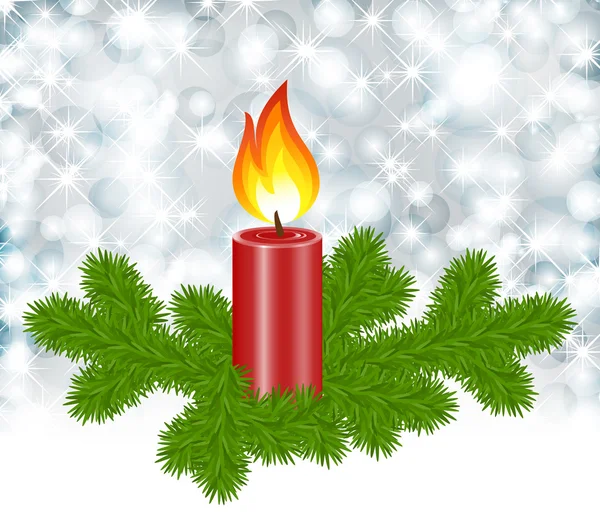 Bougie avec branche de sapin, décoration de Noël — Image vectorielle