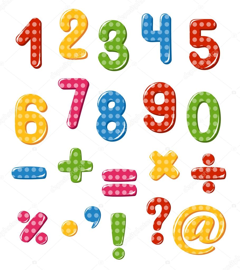 Set of numbers and punctuation marks