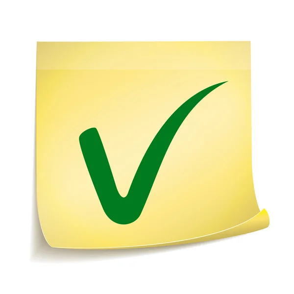 Sarı sopa not kağıdı ile yeşil onay işareti — Stok Vektör