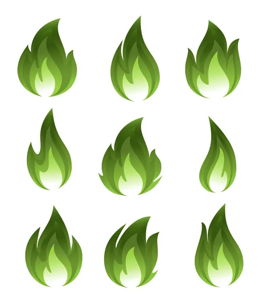 Colección de iconos de fuego verde — Vector de stock