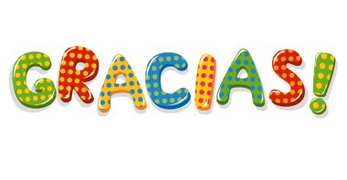 gracias İspanyolca kelime polka noktalı deseni ile harfler renkli
