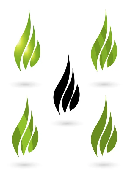 Sammlung grüner Feuer-Ikonen — Stockvektor