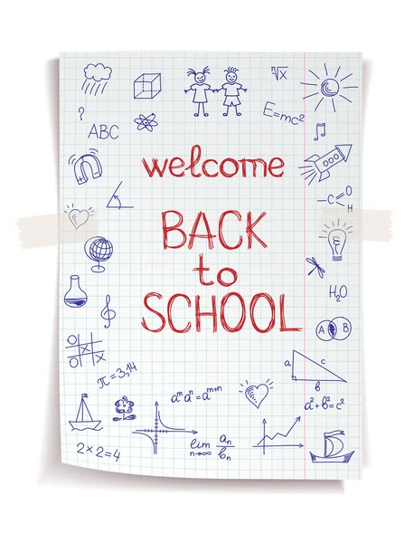 Hand drawn Back to School sketch on squared notebook paper — Stock Vector