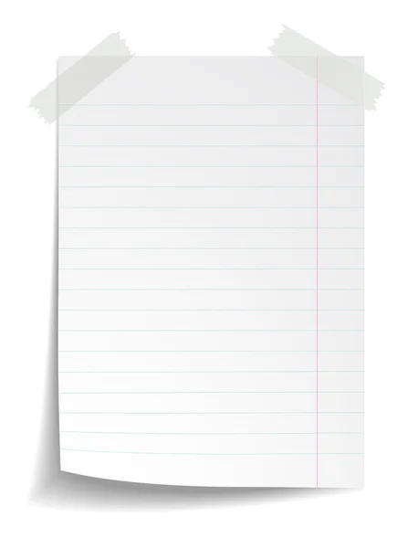 Papel de caderno listrado branco sobre fundo branco — Vetor de Stock