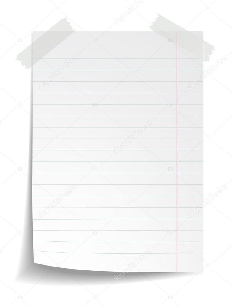 White striped notebook paper on white background