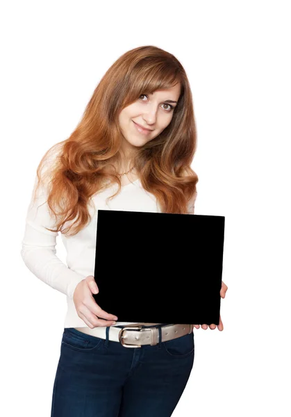 Frau mit Tafel. — Stockfoto