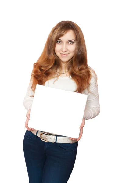 Woman holding white empty form. — Stock Photo, Image