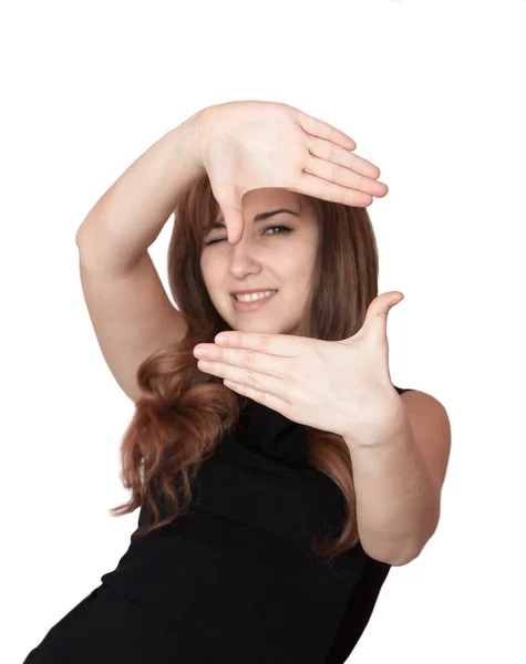 Mulher fazendo um sinal de quadro com as mãos . — Fotografia de Stock