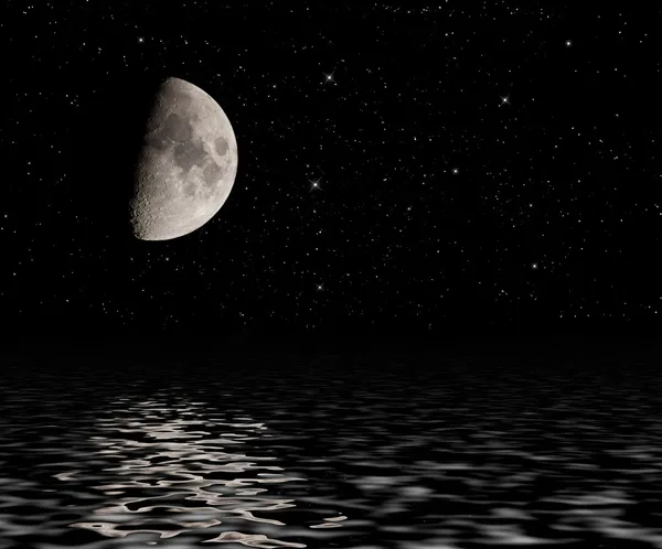 Mond spiegelt sich im Wasser. — Stockfoto