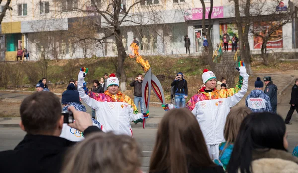 De Olympische fakkel estafette. — Stockfoto