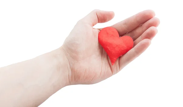 Красное сердце в руке. — стоковое фото