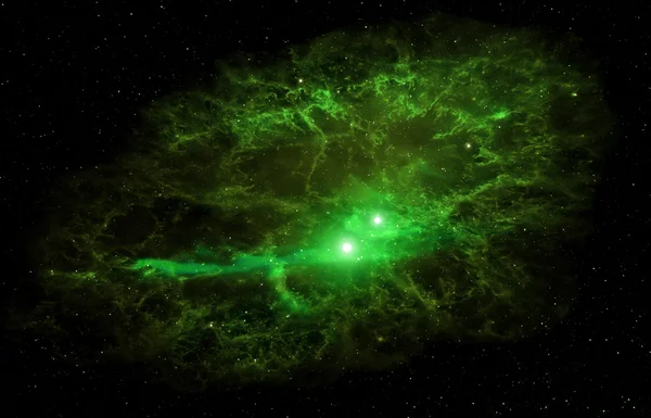 Космический фон с зеленой туманностью . — стоковое фото