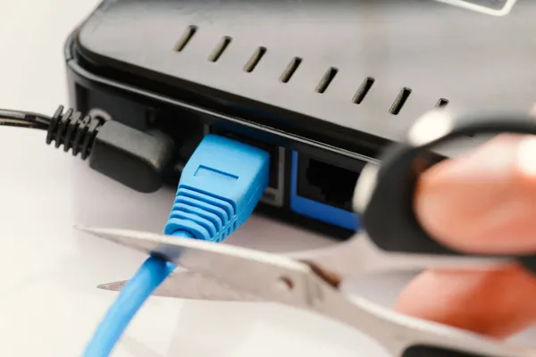 Ciseaux Coupant Câble Lan Internet — Photo