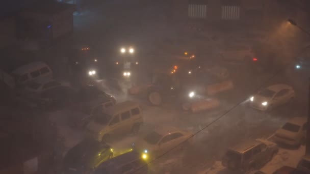 Vladivostok Russien November 2021 Stark Snöstorm Kåtan Trafikstockningar Grund Snö — Stockvideo