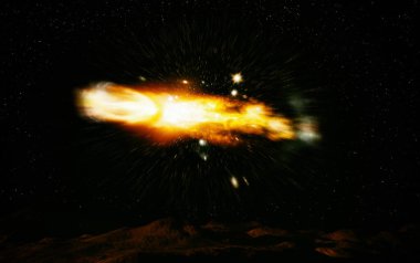 Uzaylı Gezegeni 'nin 3 boyutlu görüntüsü. Gökyüzünde yıldızlar ve nebula olan manzara. Bu görüntünün elementleri NASA tarafından desteklenmektedir.