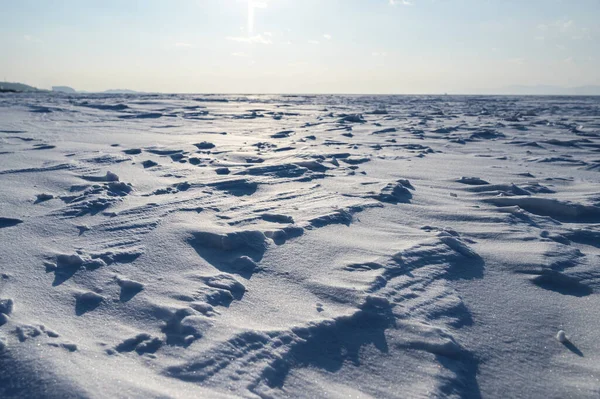 Winter Landscape Frozen Sea Surface Snow — Fotografia de Stock