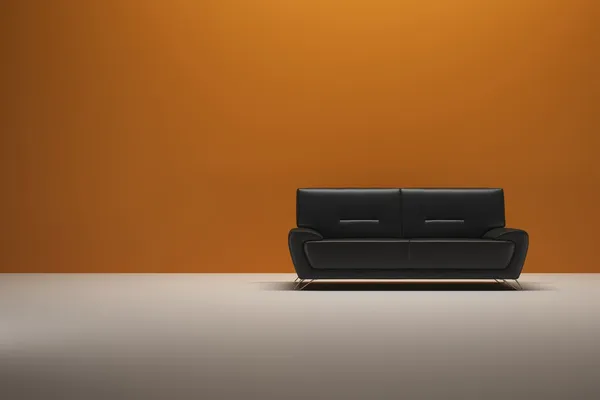 Achtergrond oranje muur met sofa — Stockfoto