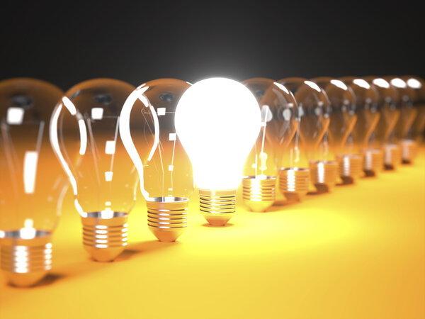 Изолированные лампочки в ряд
