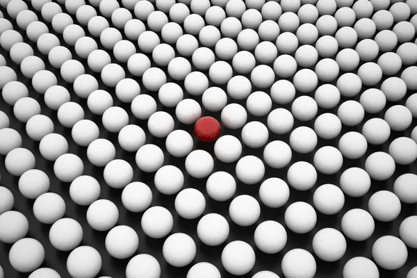 Red Sphere between Array of White Spheres — Stock Photo, Image