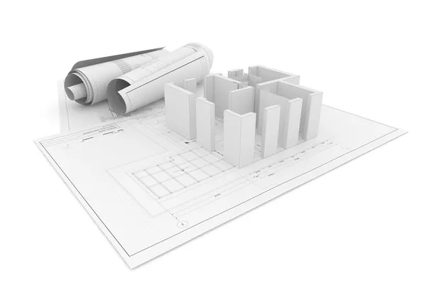 Plano de projeto arquitetônico em fundo branco — Fotografia de Stock