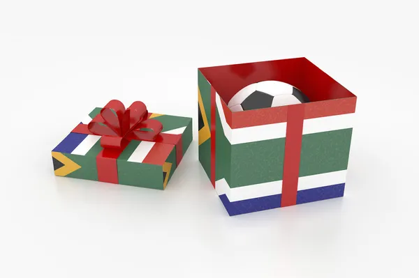 Südafrika Geschenkbox mit Fußball — Stockfoto