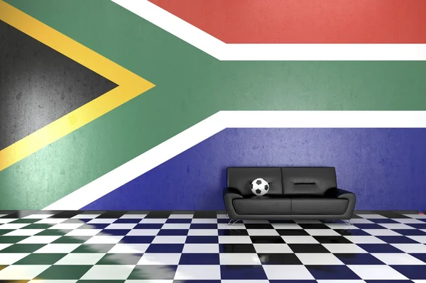 Диван в кімнаті з Прапор Південної Африки на тлі — стокове фото
