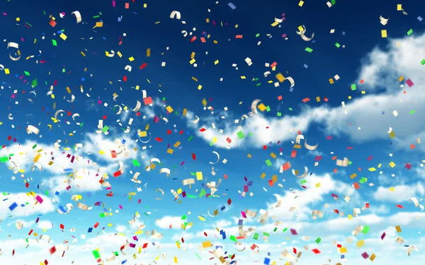 Kleurrijke confetti in lucht — Stockfoto