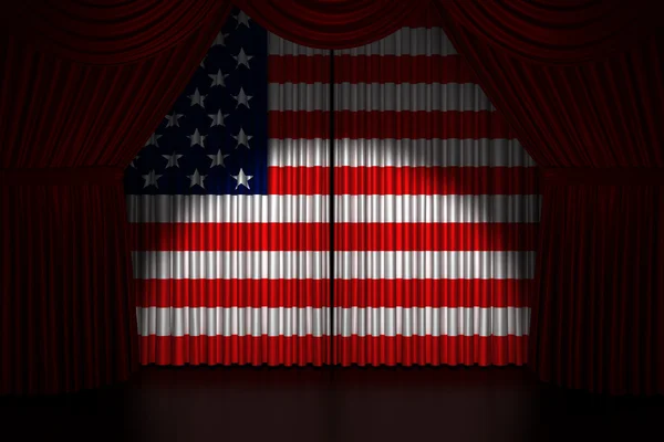 Rideau de théâtre avec drapeau usa — Photo