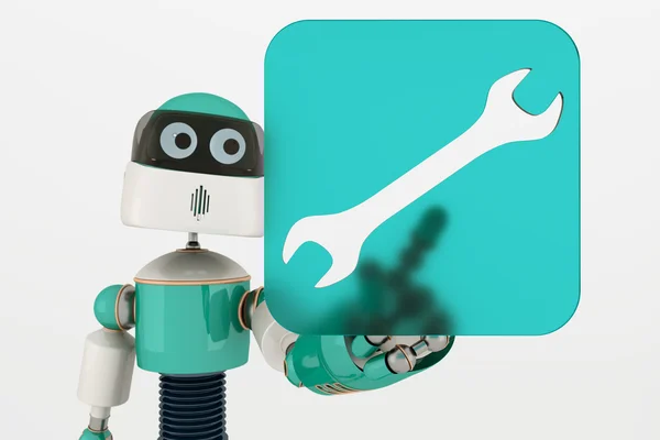 Robot that point out on maintenance icon — Stock Photo, Image