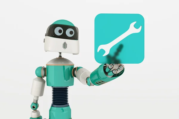 Robot som pekar på underhåll ikonen — Stockfoto