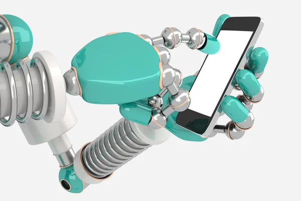 Robot con smart phone — Foto Stock