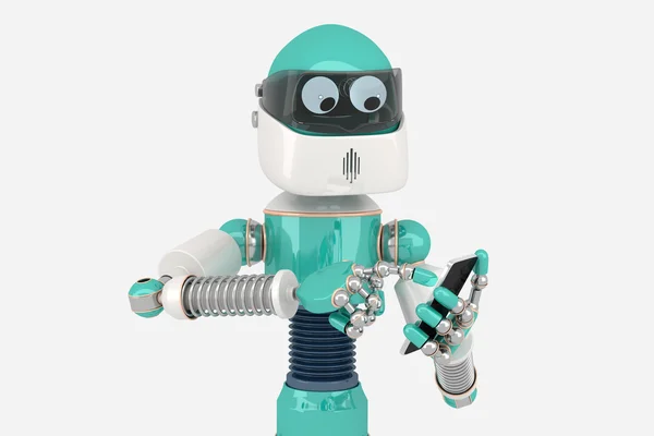 Robot using smart phone — Stock Photo, Image