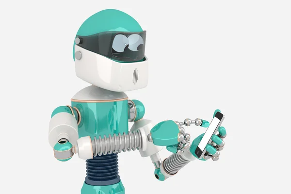 Robô usando telefone inteligente — Fotografia de Stock