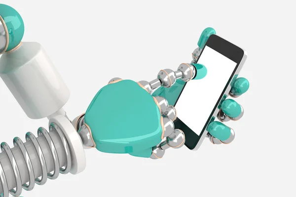 Robot en Pose con teléfono inteligente — Foto de Stock