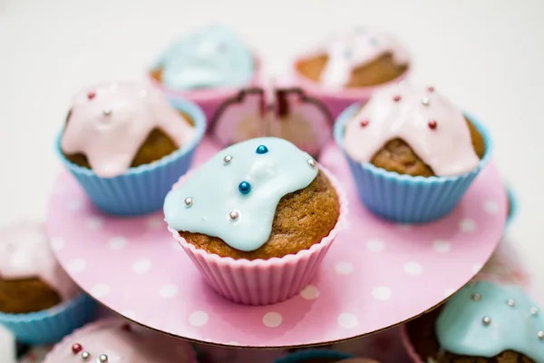 Cupcake fatti in casa blu e rosa Immagine Stock