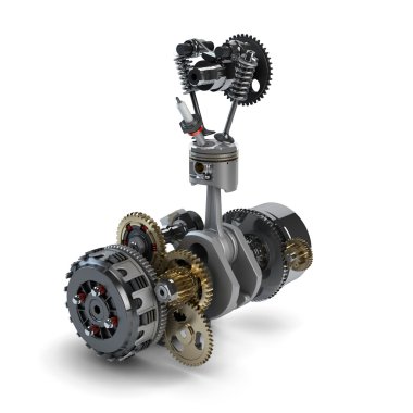 Demonte motoruna gösterilen piston, silindir, krank mili