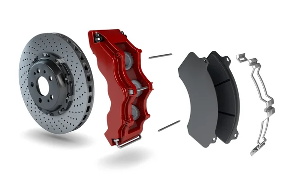 Disassembled Brake Disc with Red Calliper from a Racing Car — Stock Photo, Image