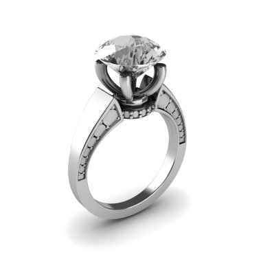 Beyaz arka plan üzerinde izole gümüş elmas alyans