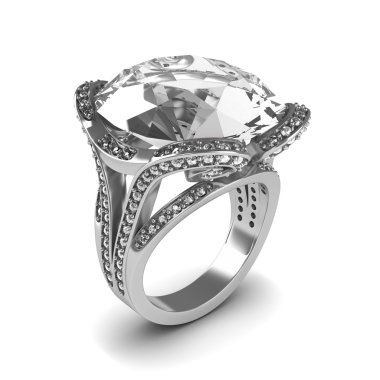 Beyaz arka plan üzerinde izole gümüş elmas alyans