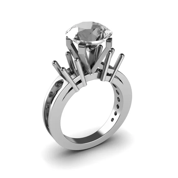 婚礼被隔绝在白色背景上的银色钻石戒指 — 图库照片