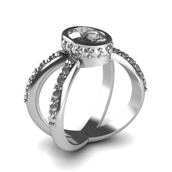 Silberner Diamantring auf weißem Hintergrund — Stockfoto