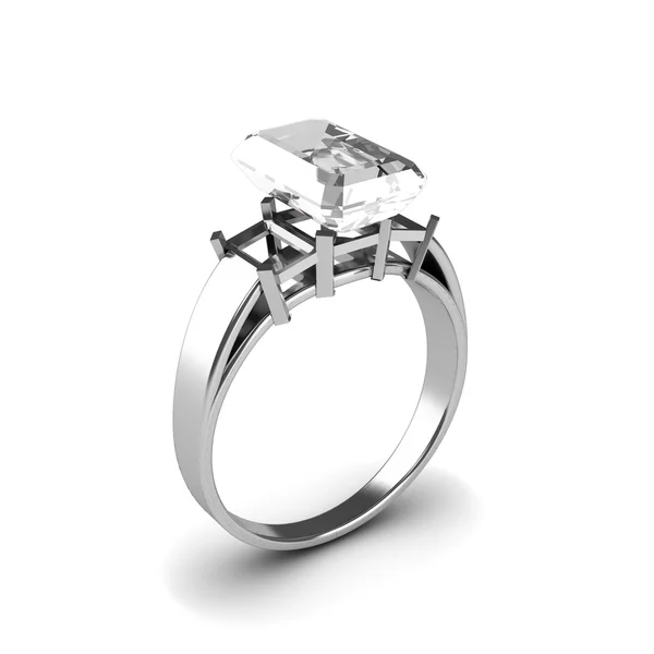 Bague diamant mariage argent isolé sur fond blanc — Photo