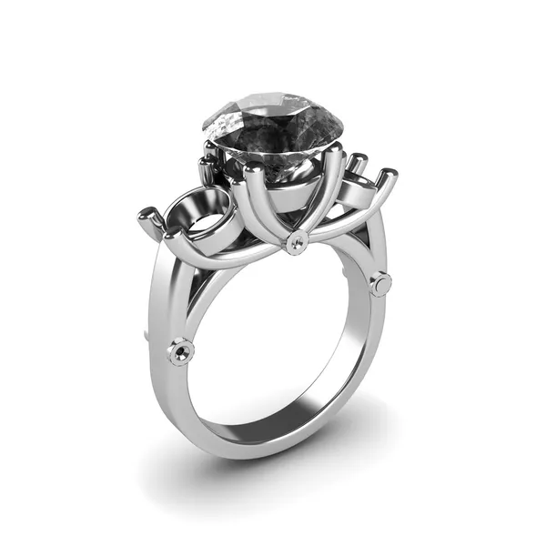 Свадебное серебряное кольцо с бриллиантом на белом фоне — стоковое фото
