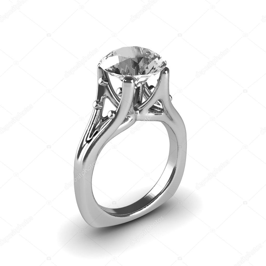 Wedding silver diamond ring isolated on white background