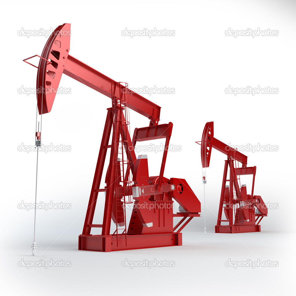 Two Red Oil pumps. Oil industry equipment.